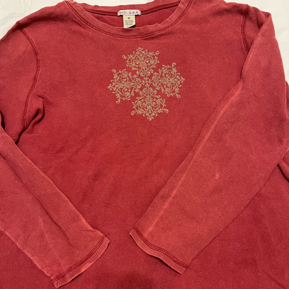 y2k Pink Long Sleeve Top with Embroidered Design